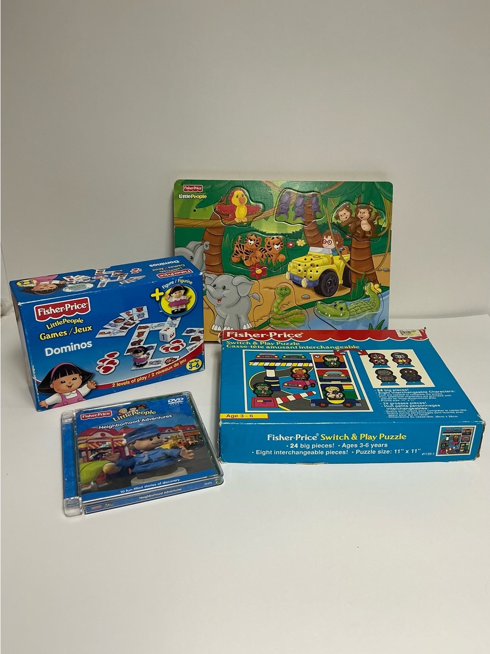 Fisher-Price Little People Puzzles & Game Lot- Dominos, Animal Sounds, DVD